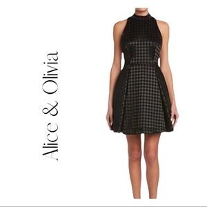 Alice + Olivia Needman Box Pleat Mock Neck Dress